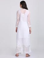 White Hina Ombre Dyed Mirror Work Kurti Set