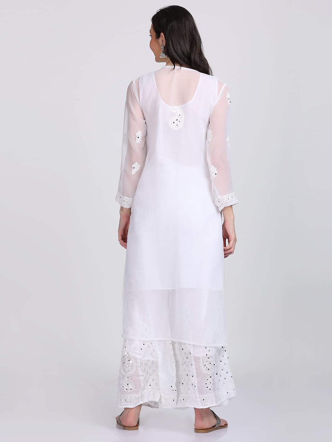 Chiffon Georgette Dyed Real Pasted Mirror Work Kurti, Sharara & Dupatta Set With Free Matching Cotton Inner