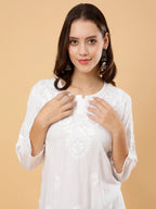 Zahra White Dyed Short Rayon Chikankari Top - Comfortable & Non-Transparent Chikankari Short Kurti