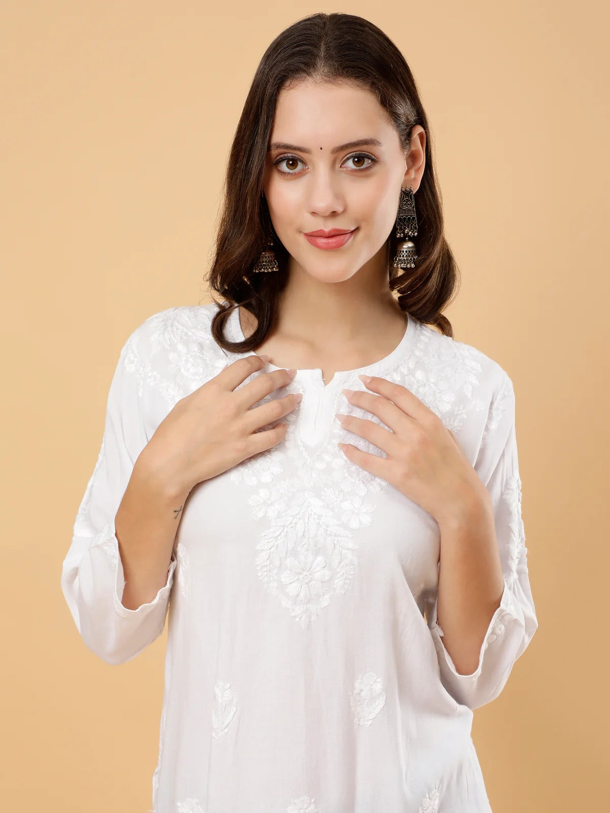 Zahra White Dyed Short Rayon Chikankari Top - Comfortable & Non-Transparent Chikankari Short Kurti