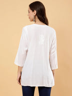 Zahra White Dyed Short Rayon Chikankari Top - Comfortable & Non-Transparent Chikankari Short Kurti