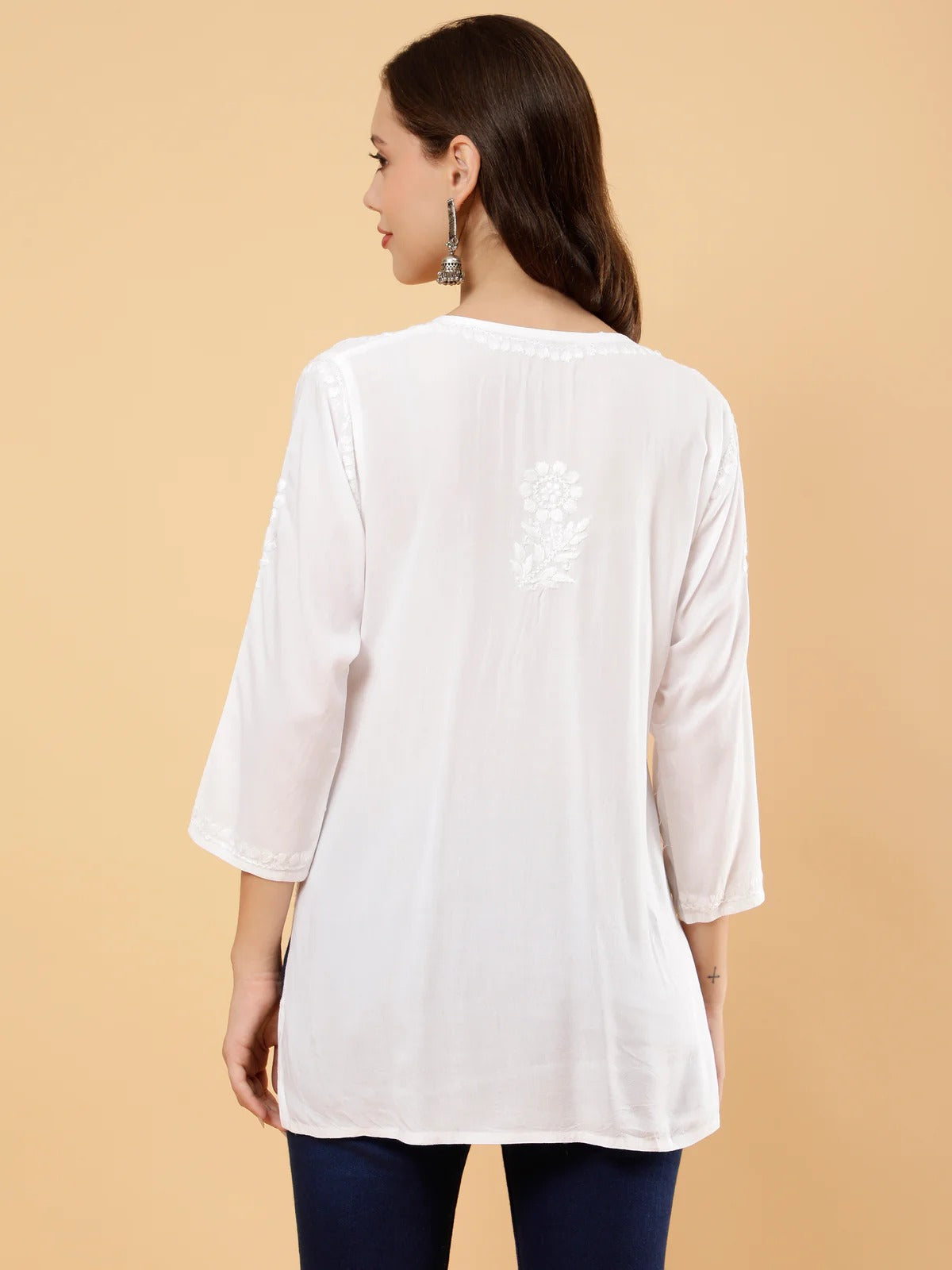 Zahra White Dyed Short Rayon Chikankari Top - Comfortable & Non-Transparent Chikankari Short Kurti