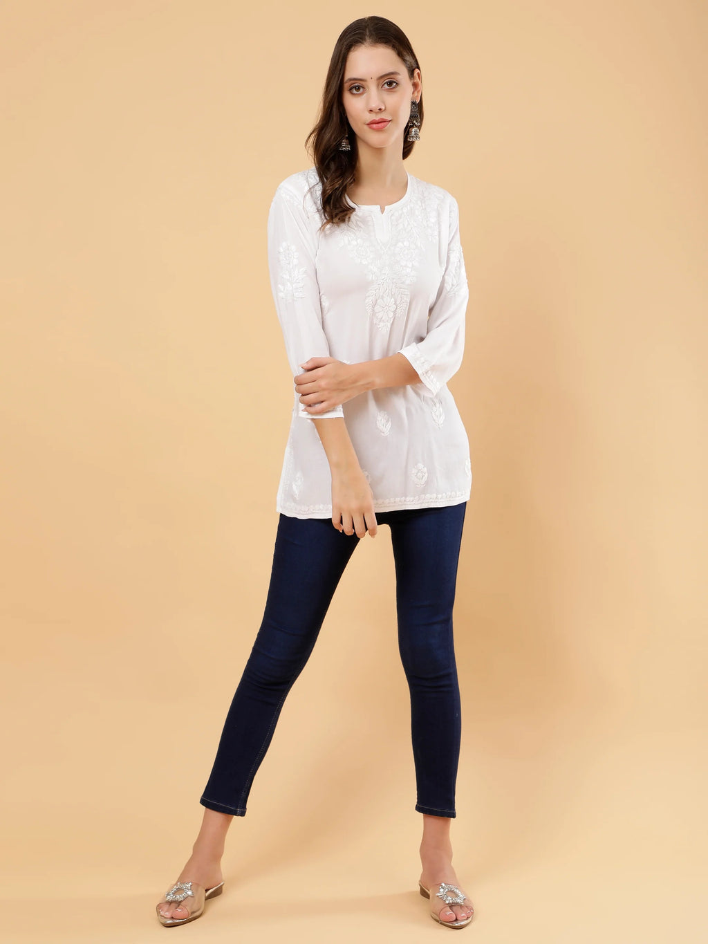 Zahra White Dyed Short Rayon Chikankari Top - Comfortable & Non-Transparent Chikankari Short Kurti