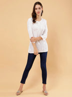 Zahra White Dyed Short Rayon Chikankari Top - Comfortable & Non-Transparent Chikankari Short Kurti