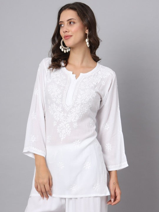 Mahira White  Rayon Short Top - Comfortable, Breathable &amp; Perfect for Every Occasion by malabis