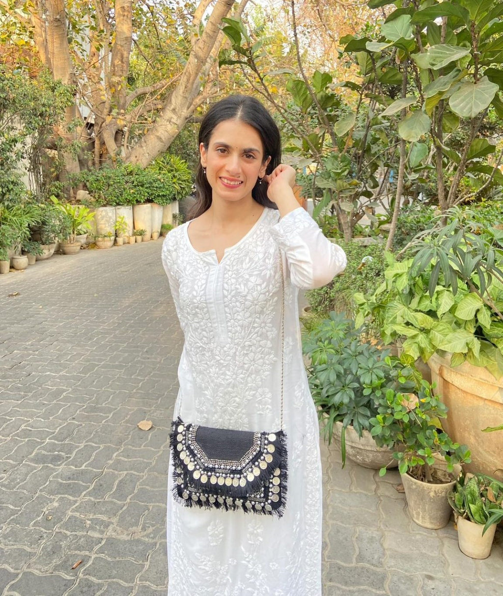 White Naila Modal Chikankari Kurti Set