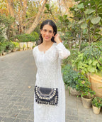 White Naila Modal Chikankari Kurti Set