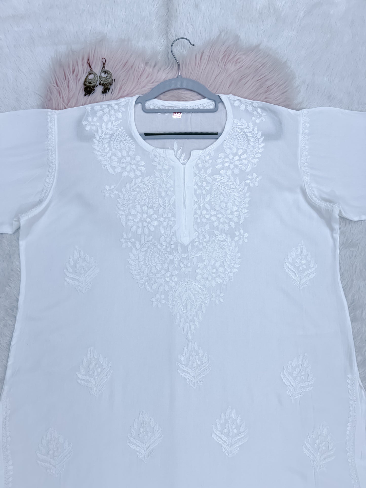 White rayon plus size chikankari kurti 3