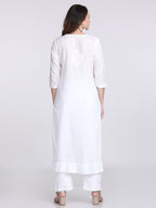 White Kubra Dyed Cotton Kurti & Pant Set