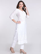 White Kubra Dyed Cotton Kurti & Pant Set