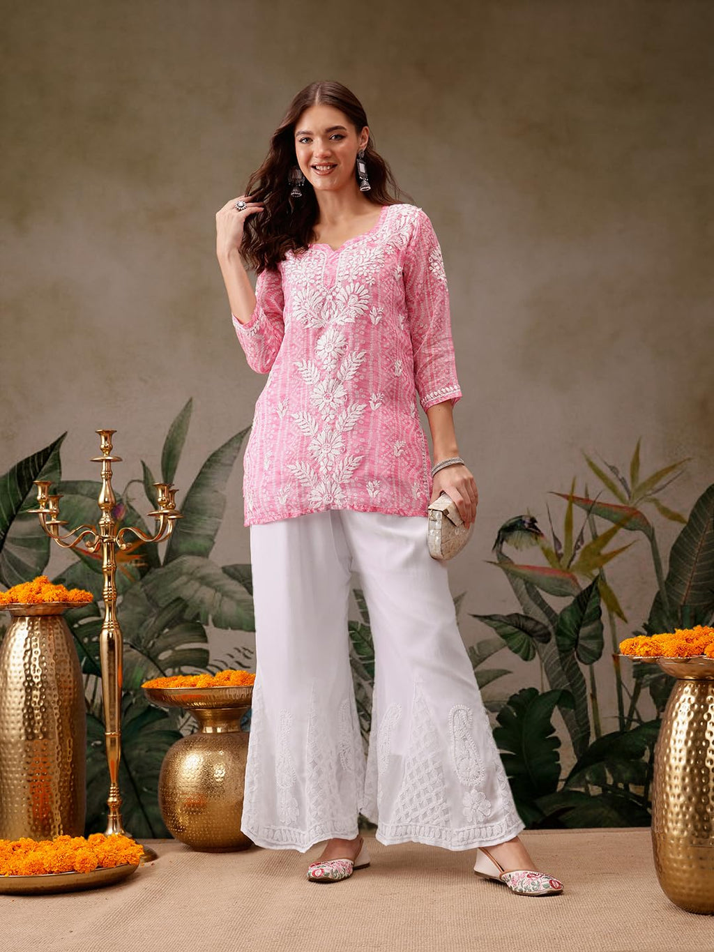 White Sanam Flared Kalidaar Chikankari Chiffon Georgette Sharara With Lining Attached Inside the Sharara