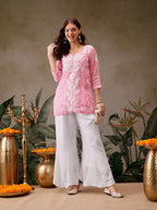 White Sanam Flared Kalidaar Chikankari Chiffon Georgette Sharara With Lining Attached Inside the Sharara
