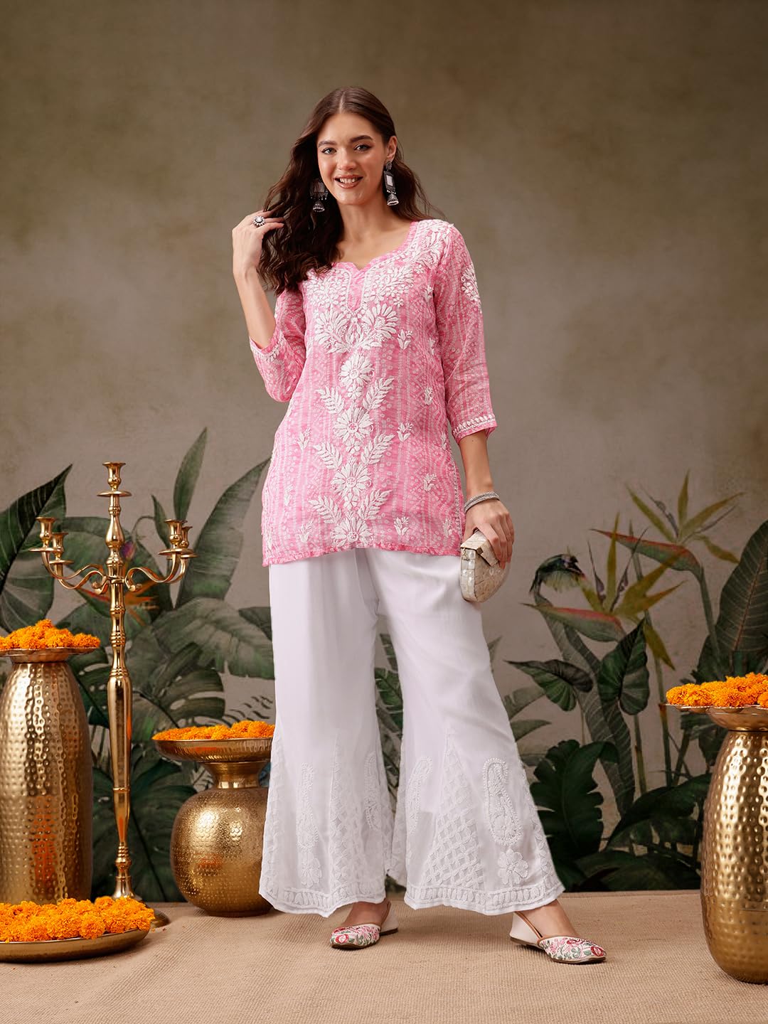 White Sanam Flared Kalidaar Chikankari Chiffon Georgette Sharara With Lining Attached Inside the Sharara
