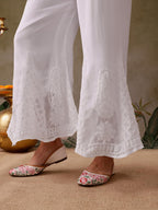 White Sanam Flared Kalidaar Chikankari Chiffon Georgette Sharara With Lining Attached Inside the Sharara