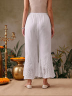 White Sanam Flared Kalidaar Chikankari Chiffon Georgette Sharara With Lining Attached Inside the Sharara