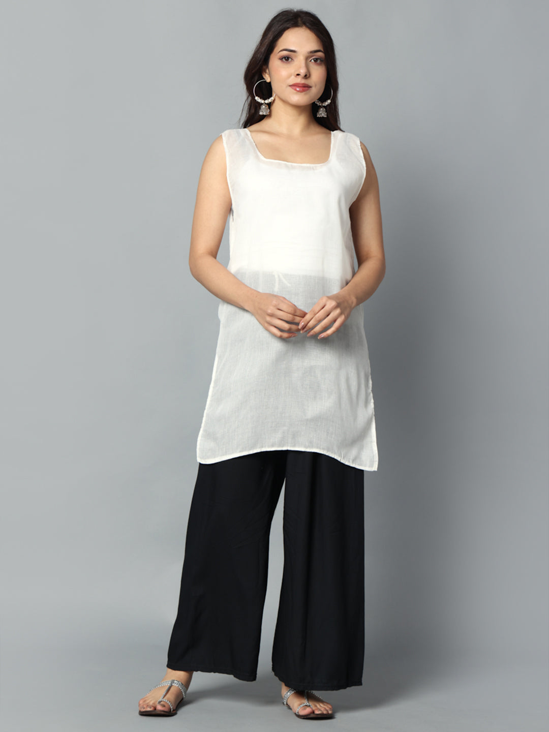 White Gulbarg Mirror Work Chikankari Kurti with Inner