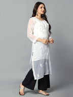 White Gulbarg Mirror Work Chikankari Kurti with Inner
