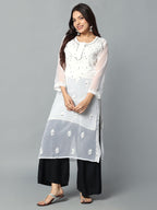 White Gulbarg Mirror Work Chikankari Kurti with Inner
