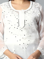 White Gulbarg Mirror Work Chikankari Kurti with Inner