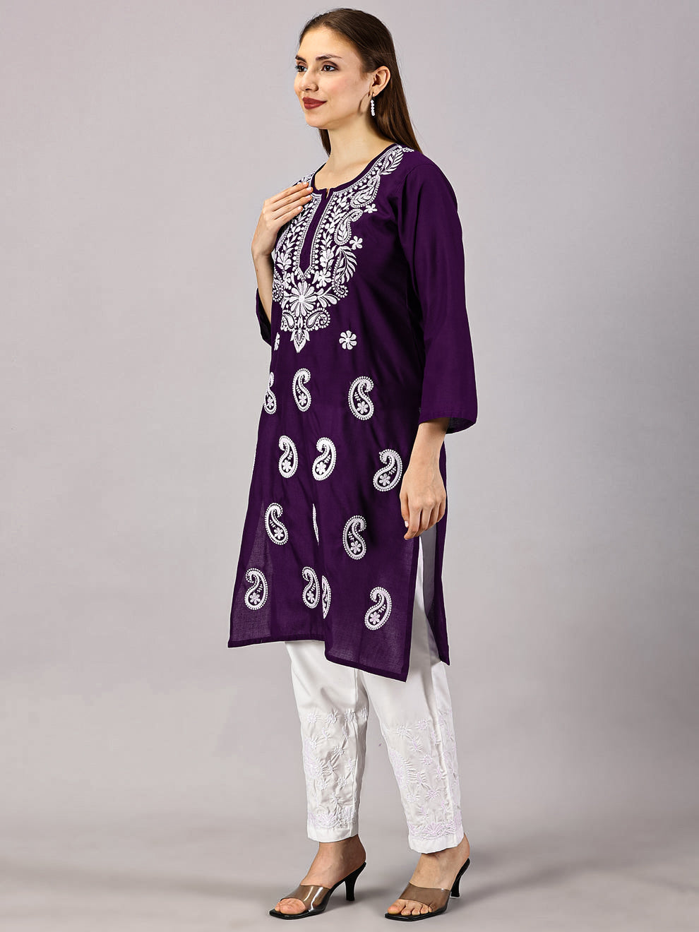 Wine Muzdah Cotton Kurti & Lycra Pant Set