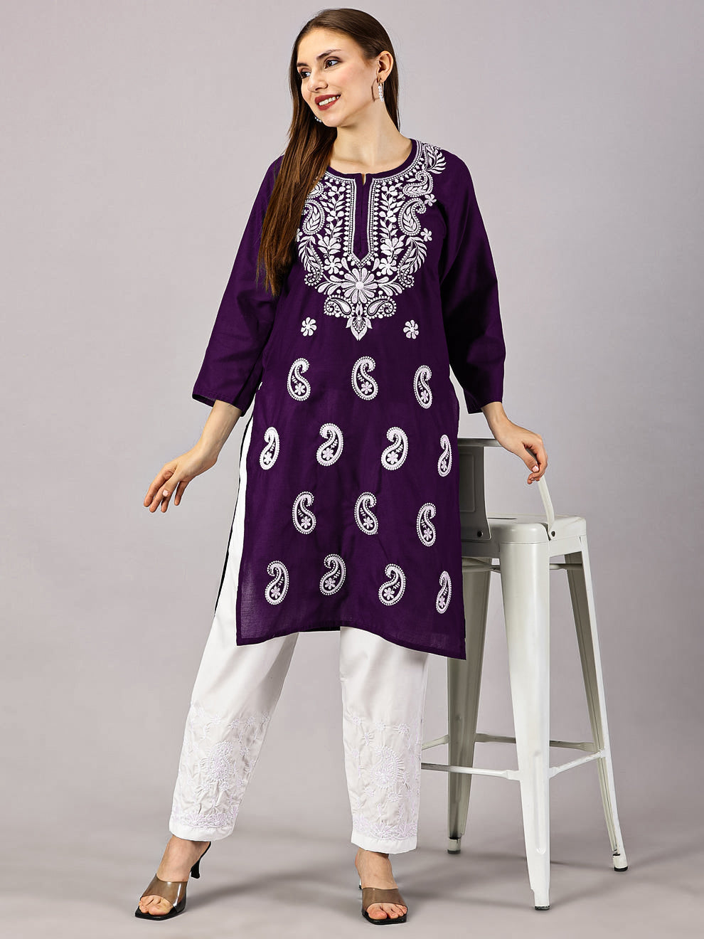 Wine Muzdah Cotton Kurti & Lycra Pant Set