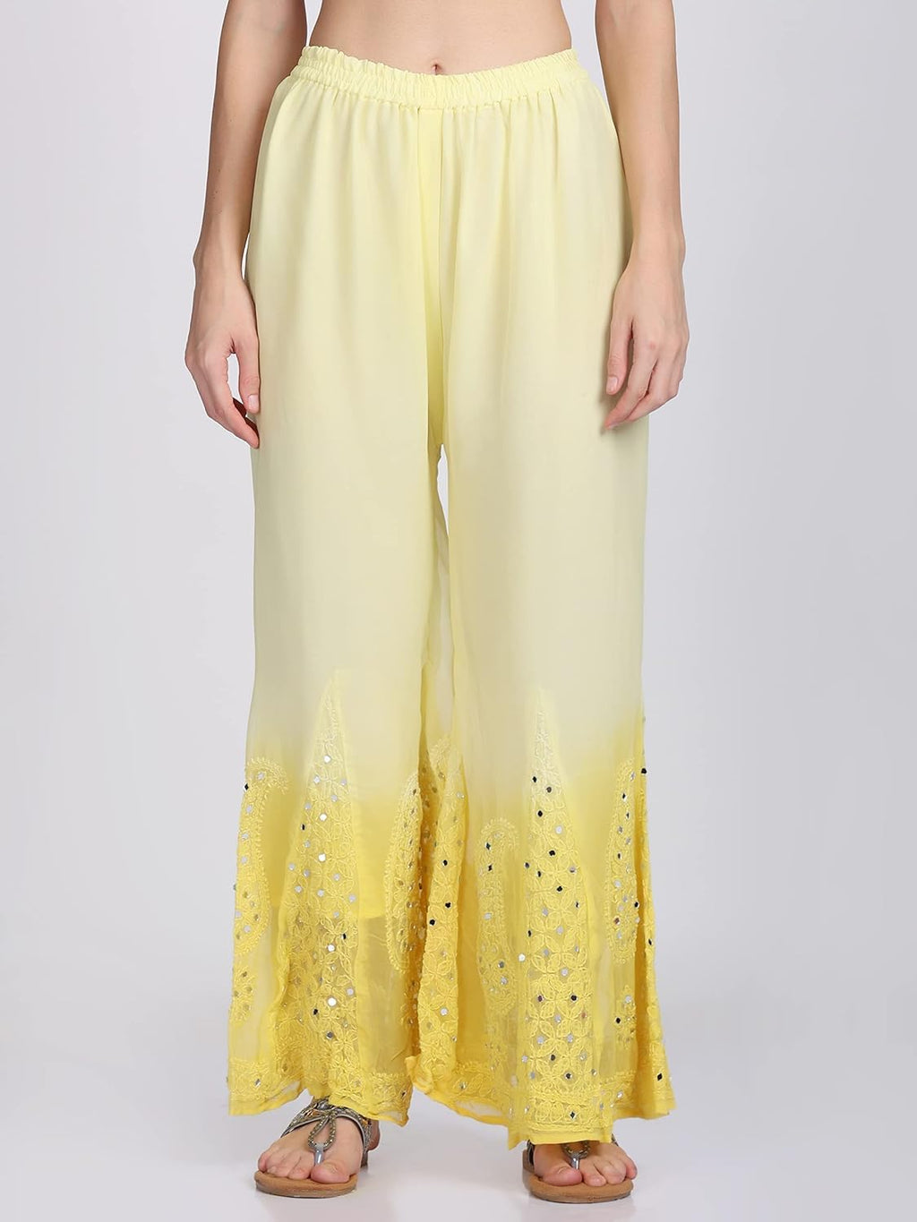 Yellow Hina Ombre Dyed Mirror Work Kurti Set