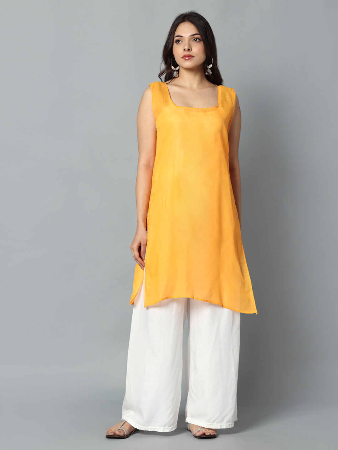 Mustard Gulbarg Mirror Work Chikankari Kurti with Inner