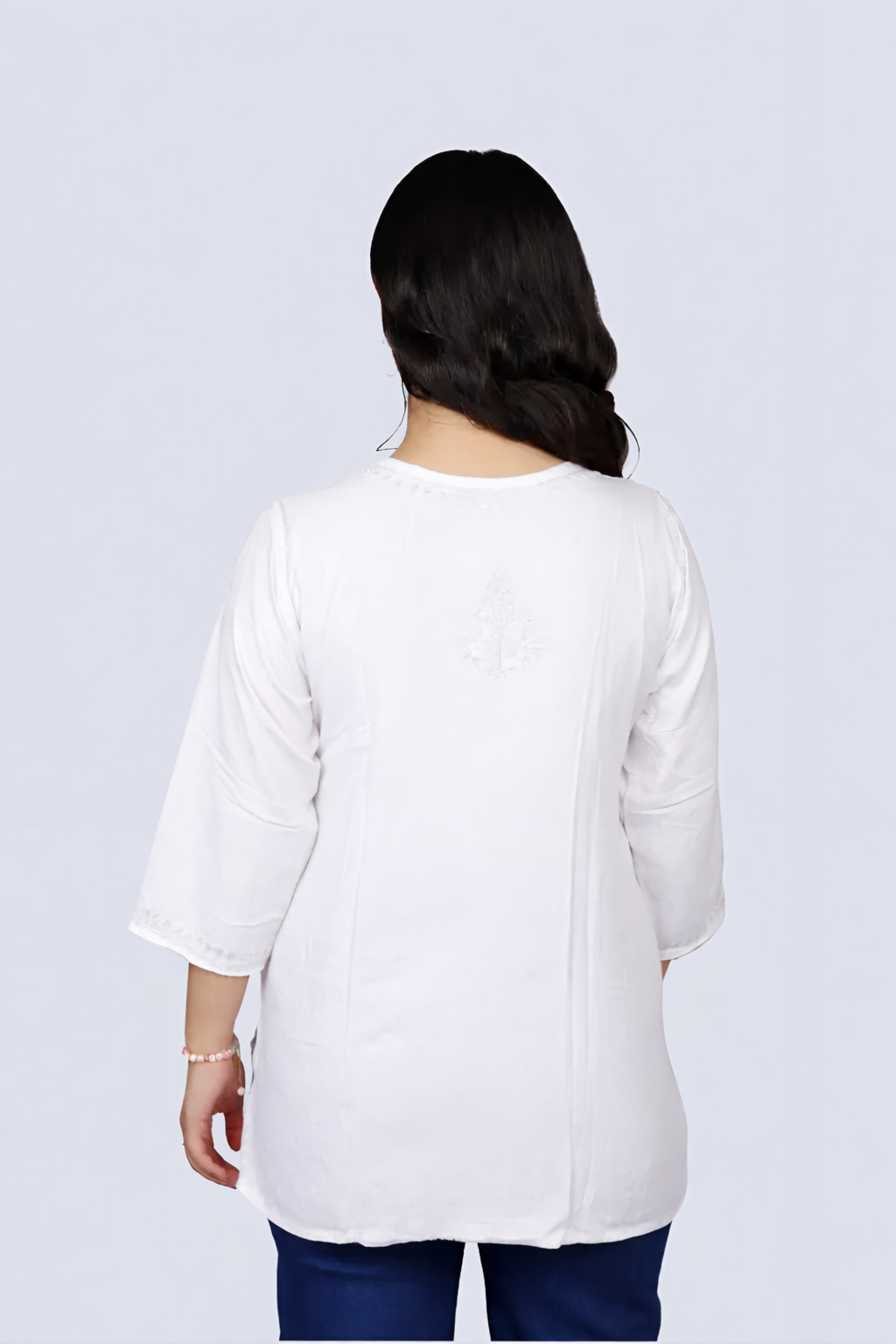 White Yusra Dyed Cotton Chikankari Short Top