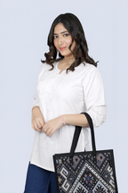 White Yusra Dyed Cotton Chikankari Short Top