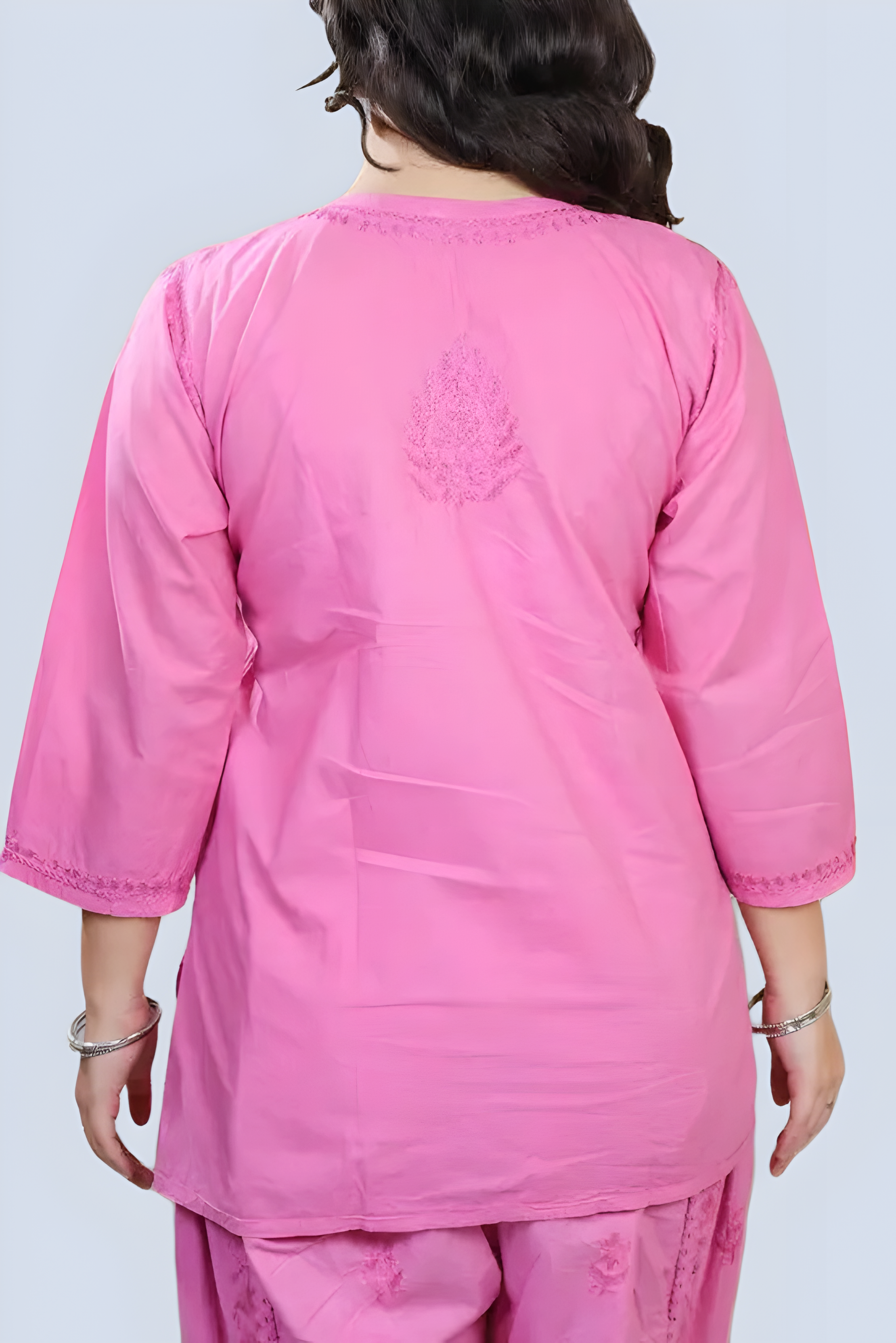Hot Pink Yusra Dyed Cotton Chikankari Short Top