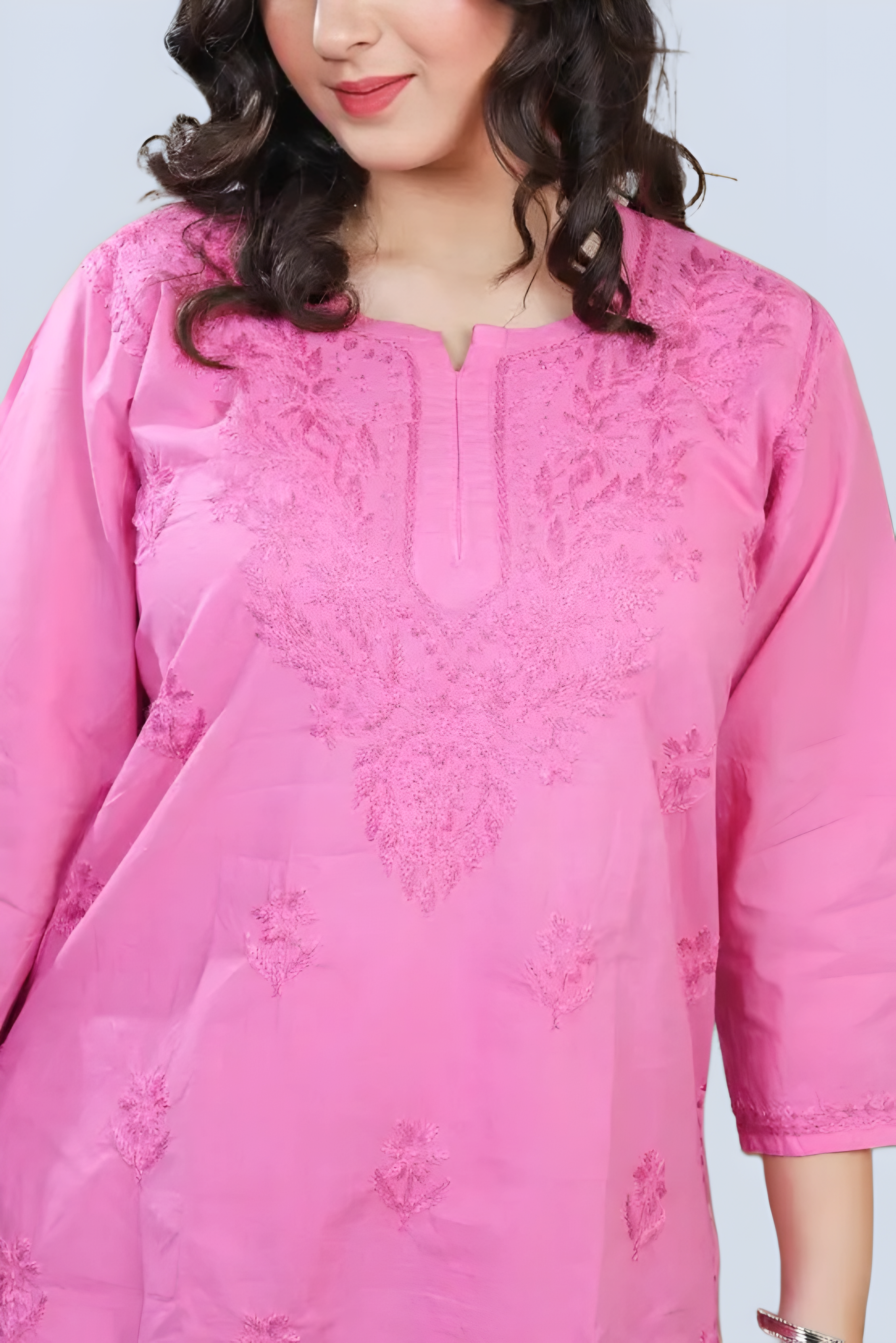 Hot Pink Yusra Dyed Cotton Chikankari Short Top
