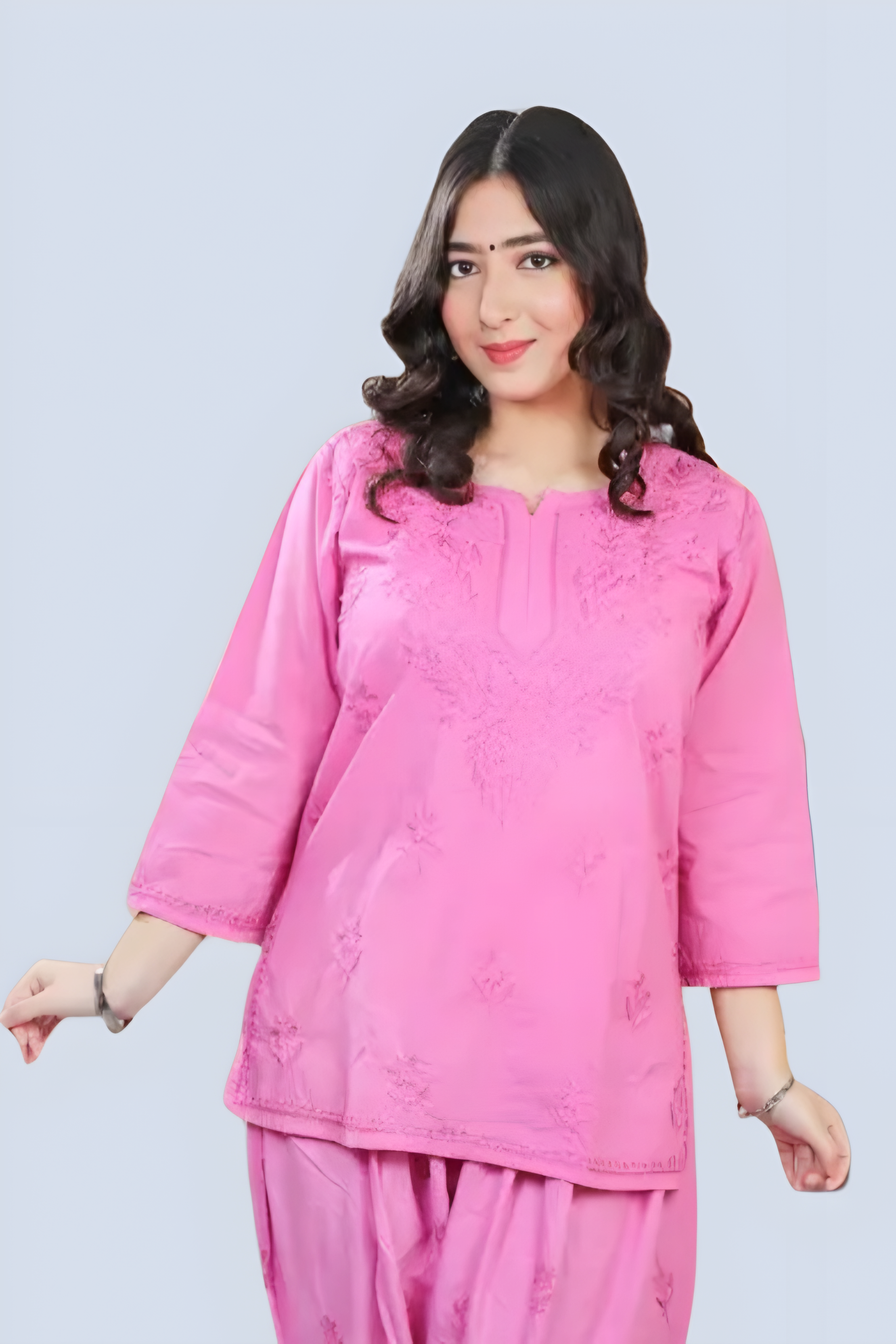 Hot Pink Yusra Dyed Cotton Chikankari Short Top