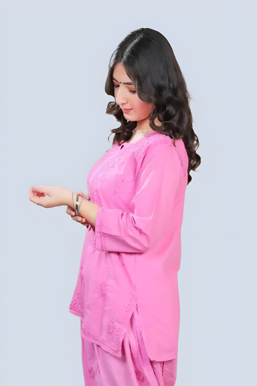 Hot Pink Yusra Dyed Cotton Chikankari Short Top