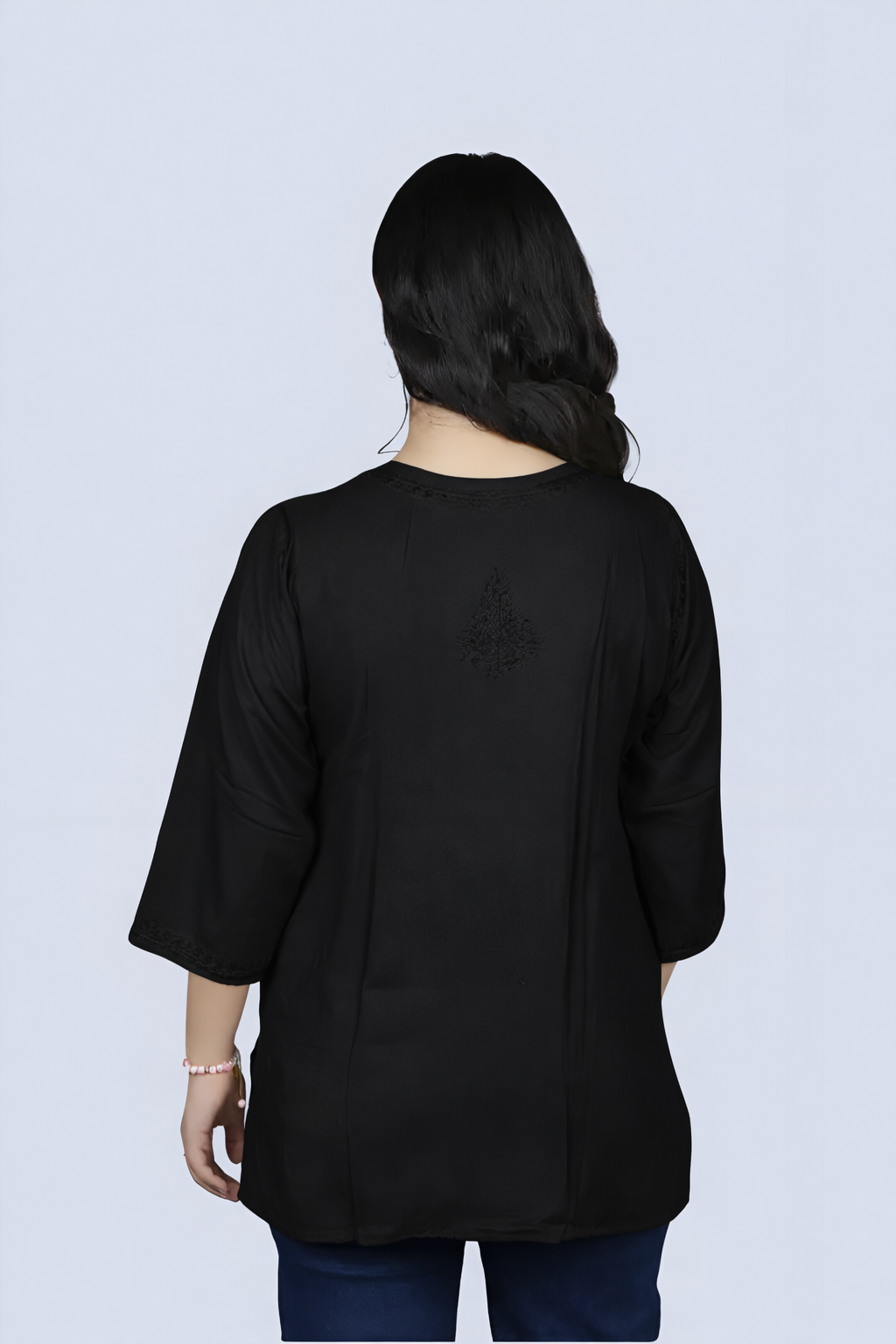 Black Yusra Dyed Cotton Chikankari Short Top