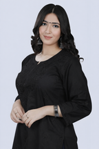 Black Yusra Dyed Cotton Chikankari Short Top