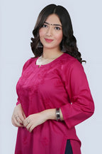 Magenta Yusra Dyed Cotton Chikankari Short Top