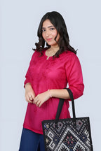 Magenta Yusra Dyed Cotton Chikankari Short Top