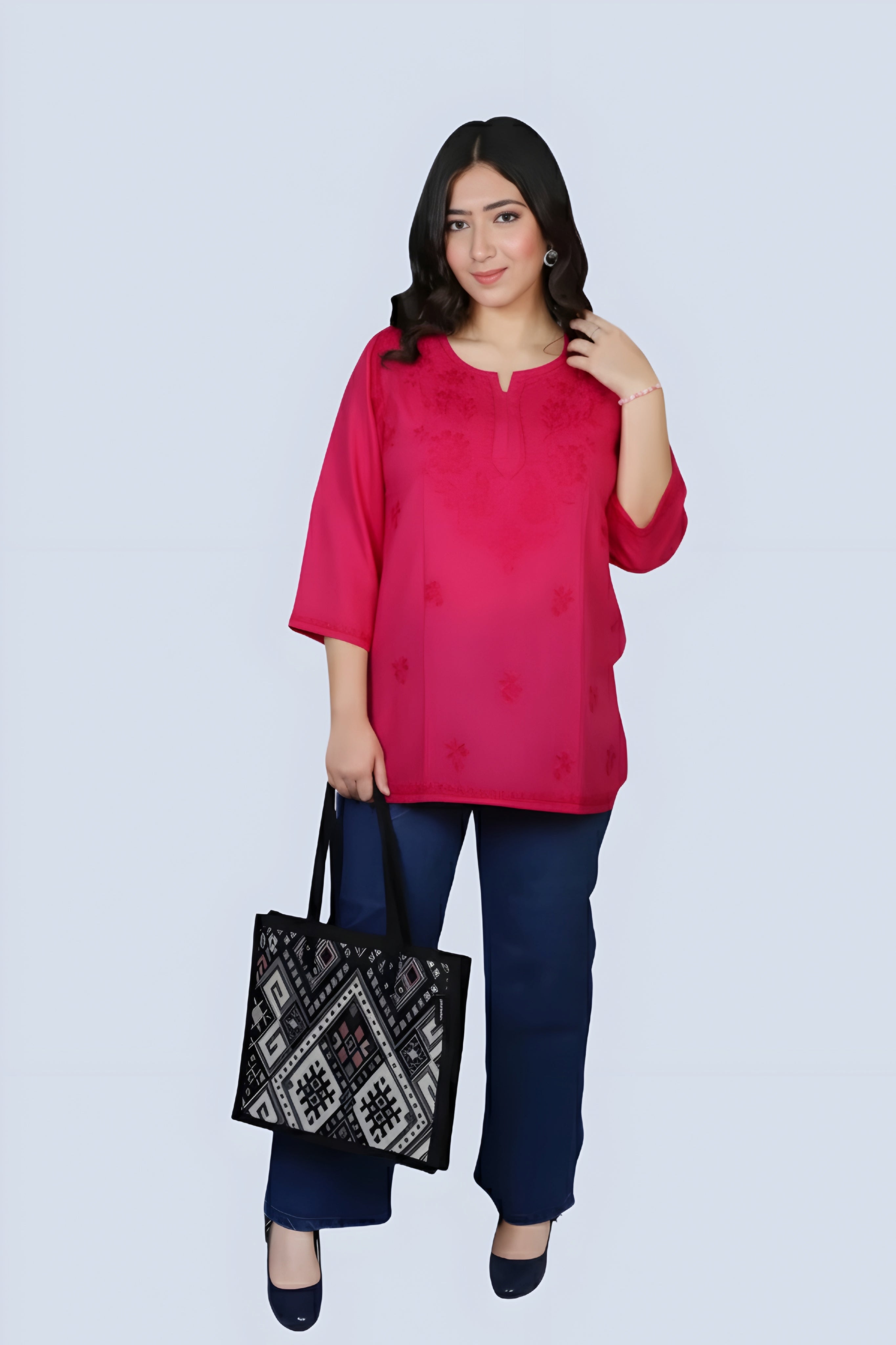 Magenta Yusra Dyed Cotton Chikankari Short Top