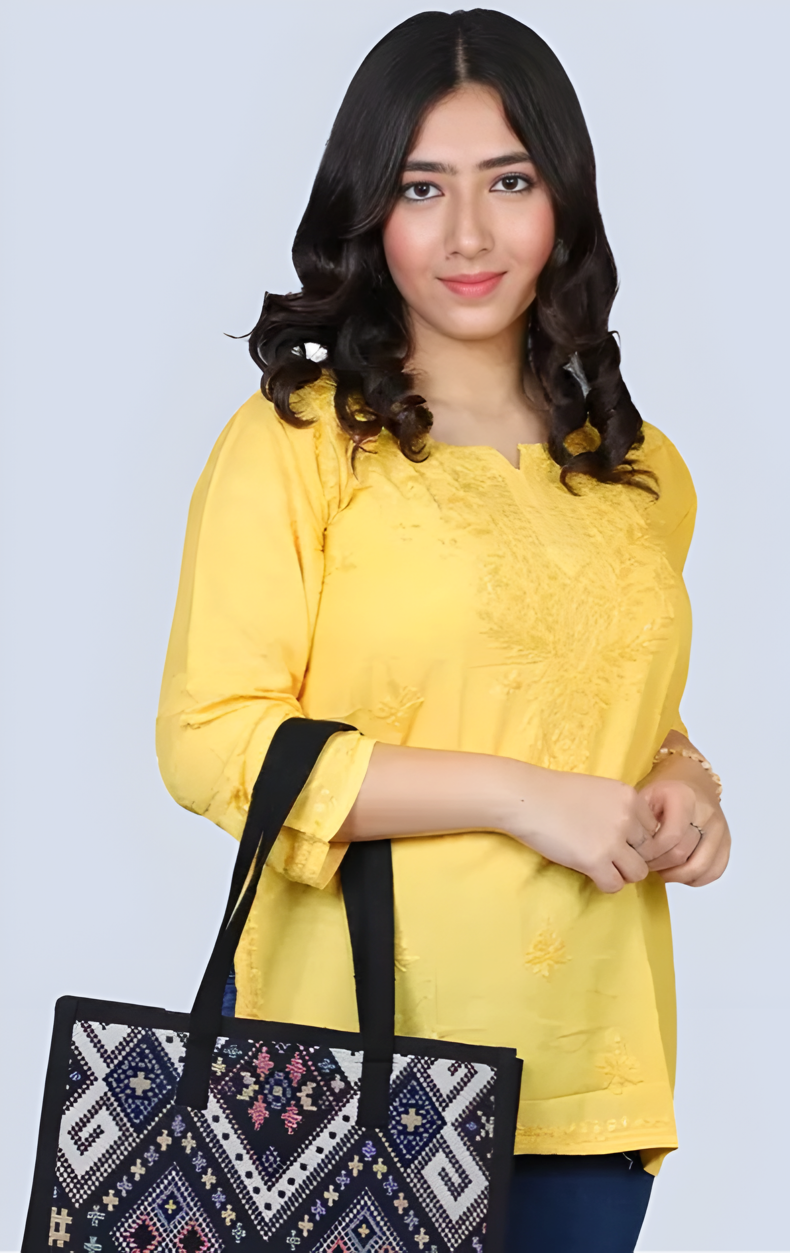 Mustard Yusra Dyed Cotton Chikankari Short Top