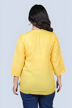 Mustard Yusra Dyed Cotton Chikankari Short Top