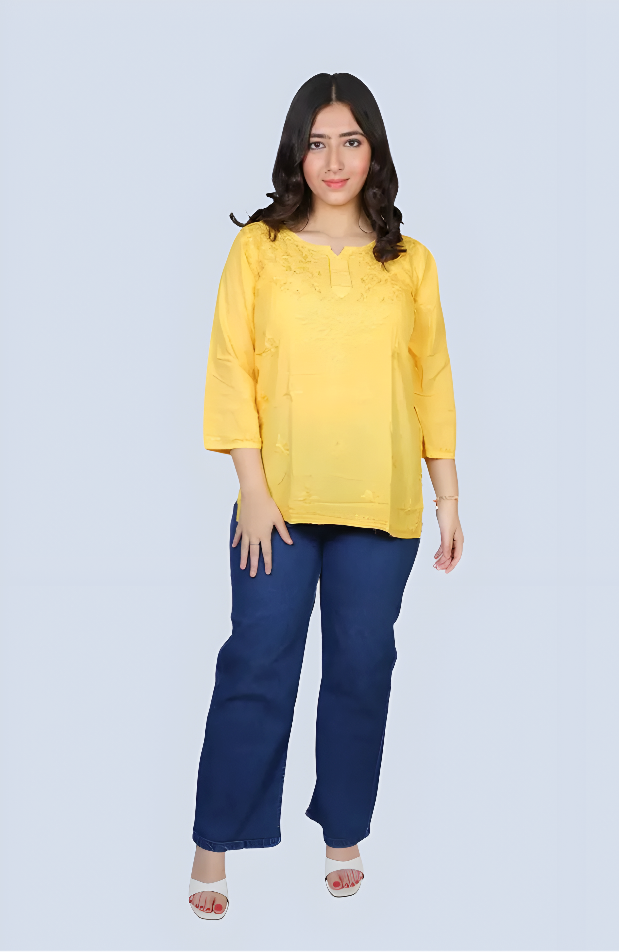 Mustard Yusra Dyed Cotton Chikankari Short Top