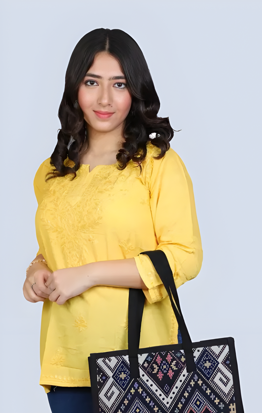 Mustard Yusra Dyed Cotton Chikankari Short Top