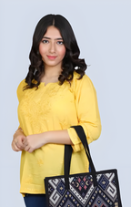 Mustard Yusra Dyed Cotton Chikankari Short Top