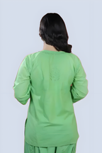 Green Yusra Dyed Cotton Chikankari Short Top