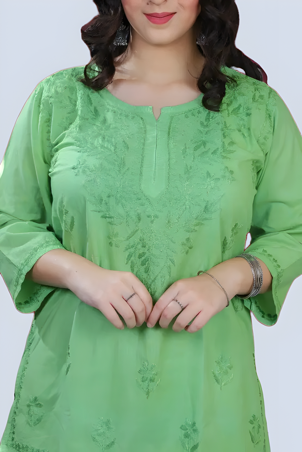 Green Yusra Dyed Cotton Chikankari Short Top