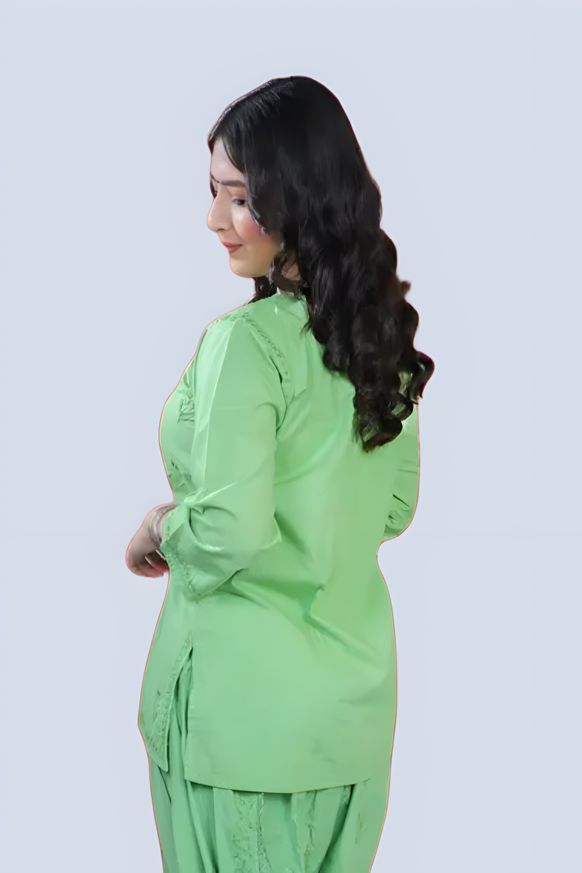 Green Yusra Dyed Cotton Chikankari Short Top