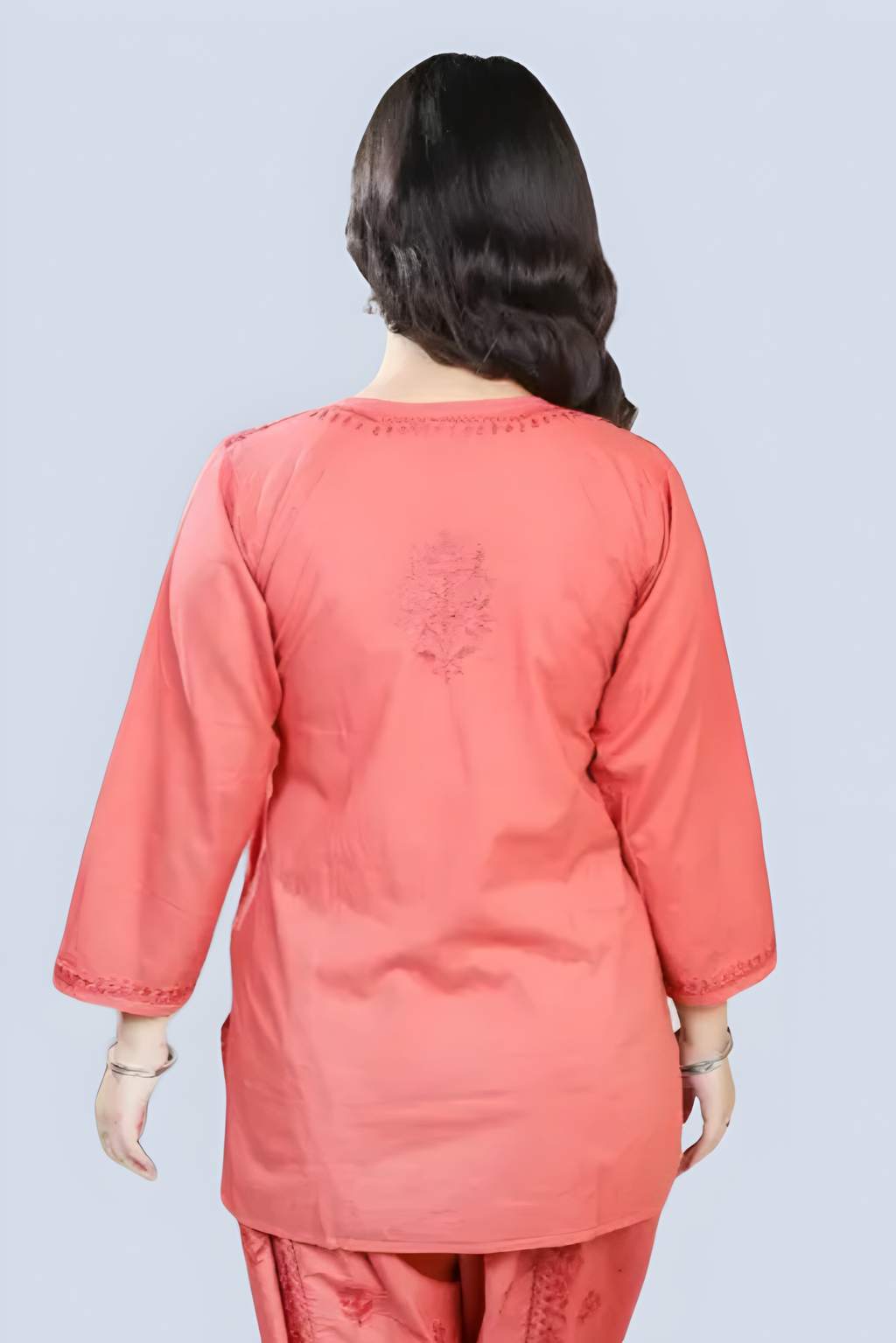 Rose Gold Yusra Dyed Cotton Chikankari Short Top