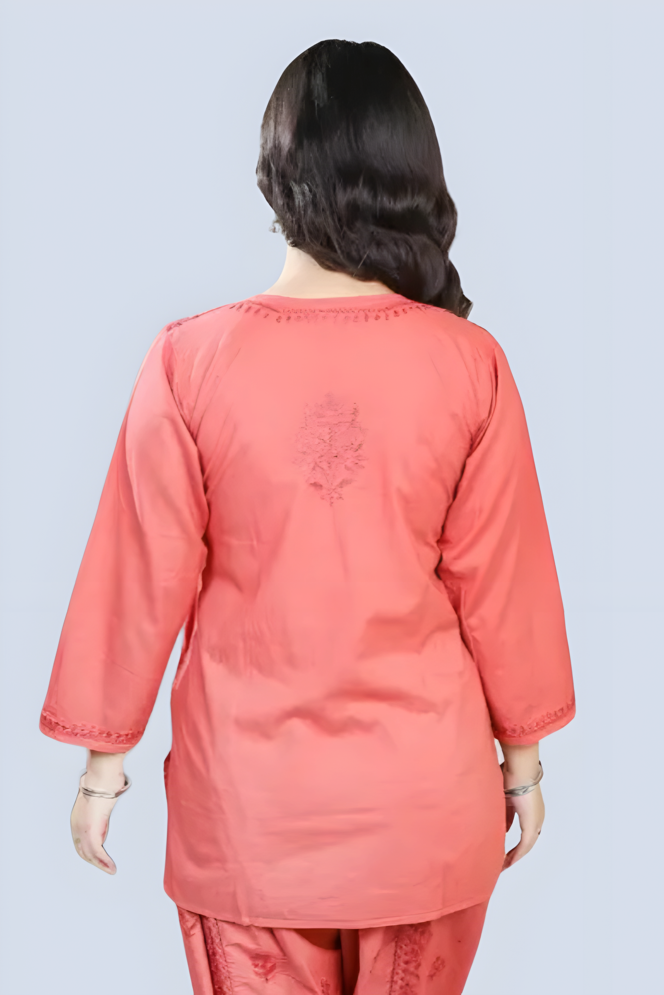 Rose Gold Yusra Dyed Cotton Chikankari Short Top