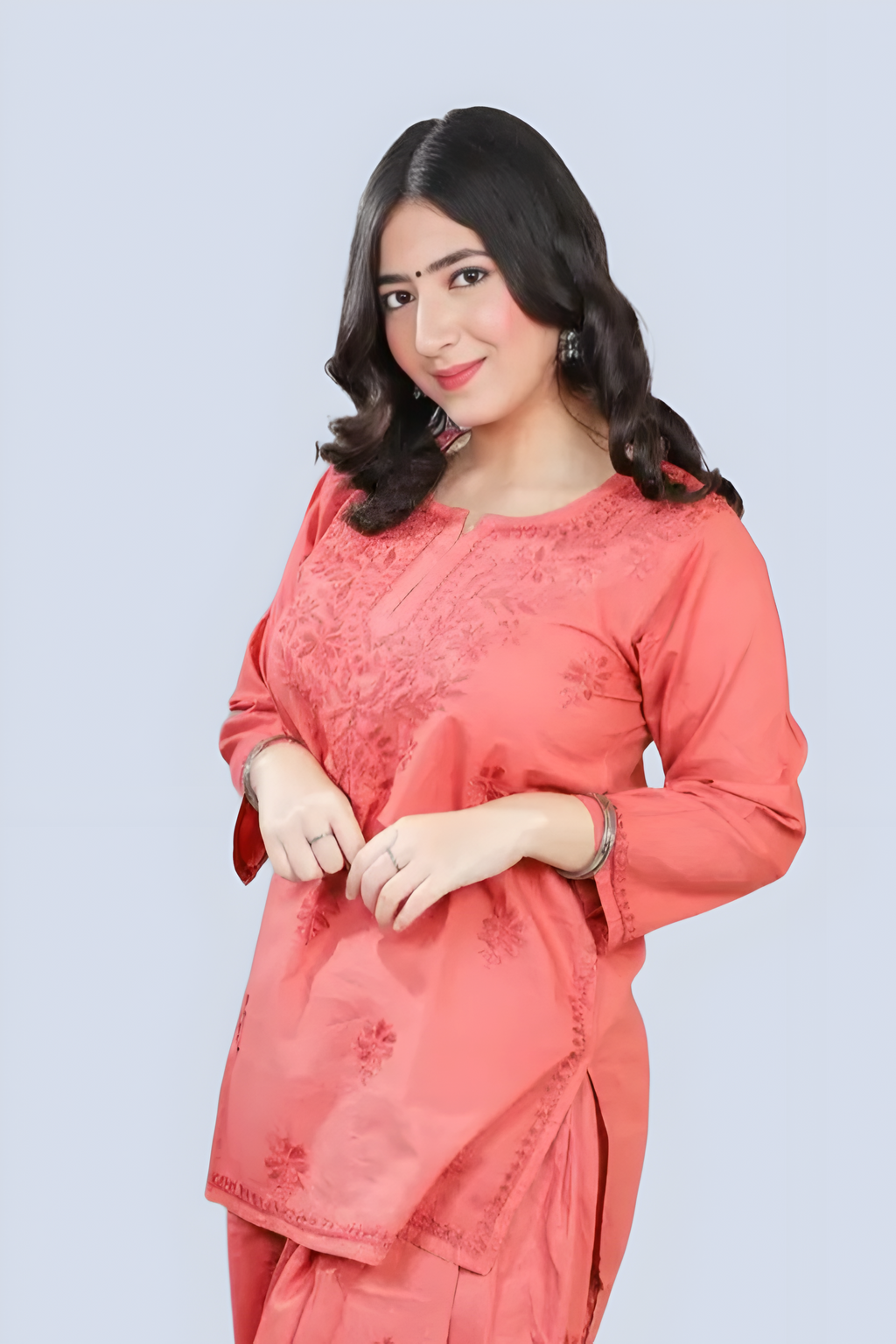 Rose Gold Yusra Dyed Cotton Chikankari Short Top