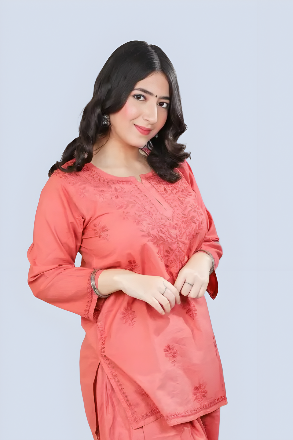 Rose Gold Yusra Dyed Cotton Chikankari Short Top